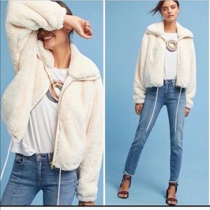 Anthropologie cream faux fur jacket
